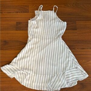 White with navy blue stripped dress